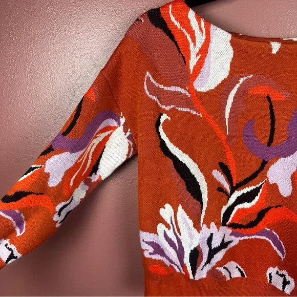 Maeve Boat Neck Orange and White Knit Sweater Size XS - Picture 6 of 11